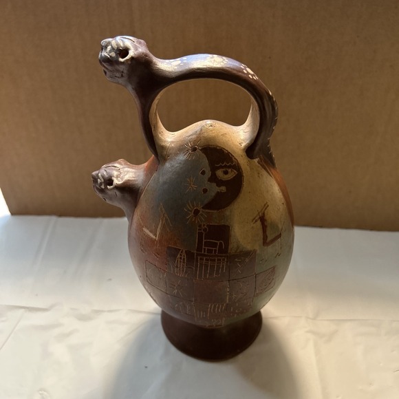 Vintage Peruvian Artisan Handcrafted Figural Vessel Jug